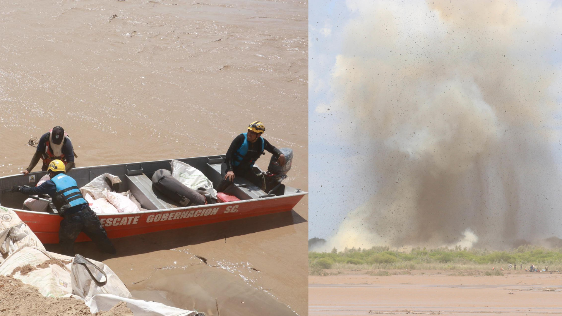 Abren un canal con explosivos para evitar desbordamiento del río en Montero Hoyos