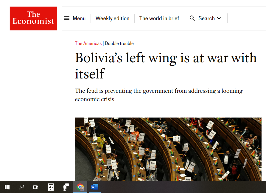 Revista The Economist alerta que la pelea Evo-Arce impide tratar la crisis económica en Bolivia