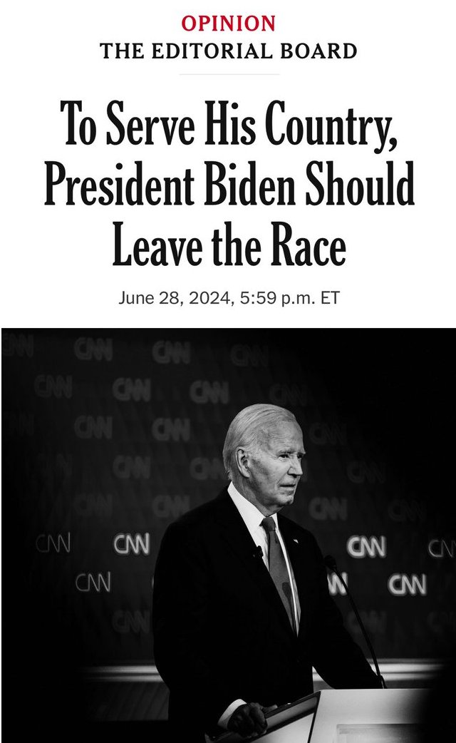 The New York Times pide a Joe Biden que deje la carrera electoral en “servicio público” a EEUU