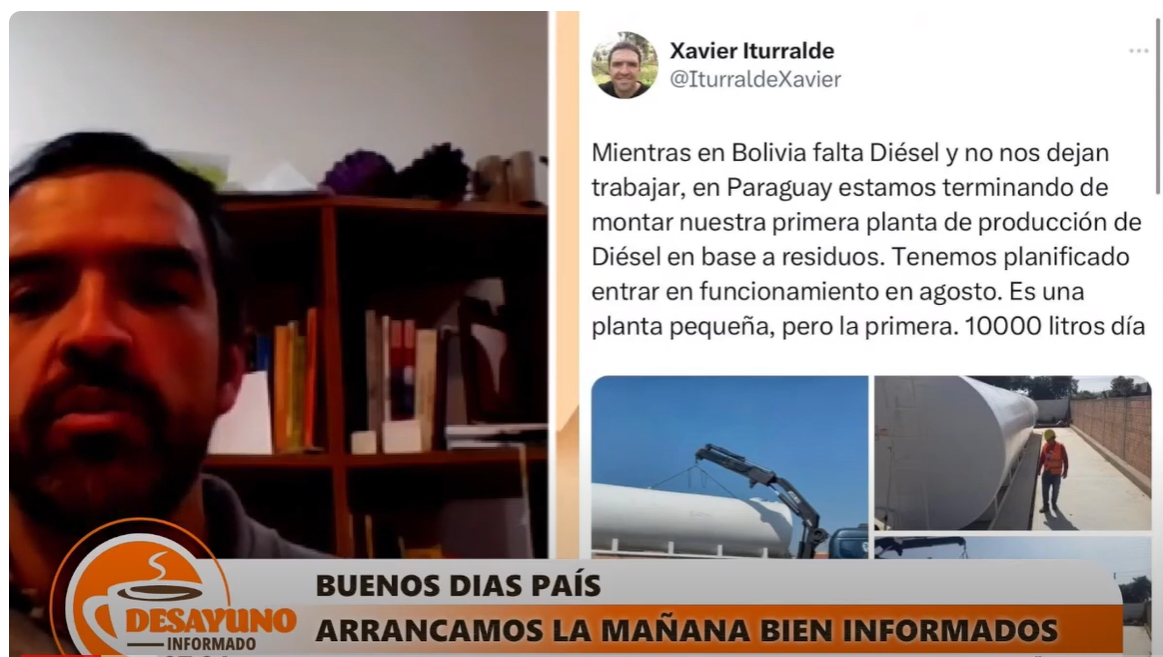 Xavier Iturralde, el boliviano que se llevó a Paraguay la planta que convierte la basura en diésel