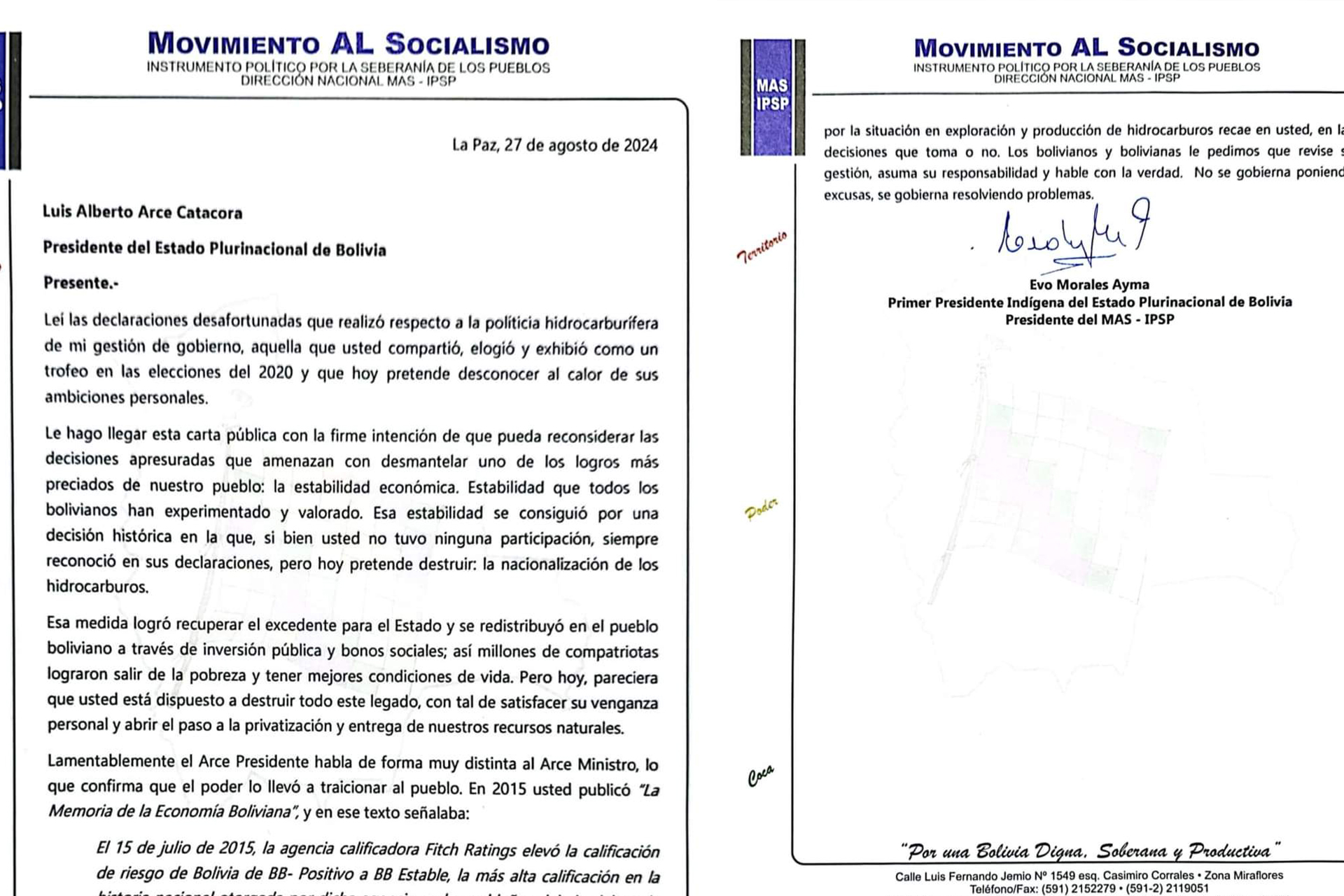 Evo Morales acusa a Arce de traicionar al pueblo y desmantelar la estabilidad económica