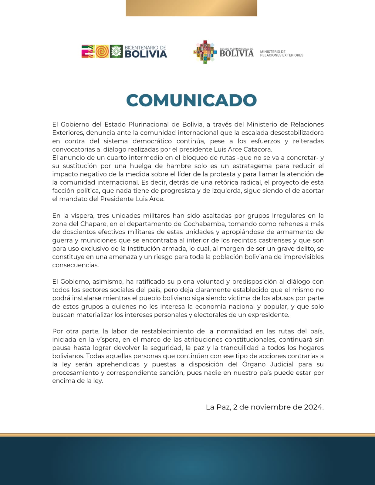 Gobierno boliviano denuncia ataques a la democracia y escalada desestabilizadora en medio de protestas.