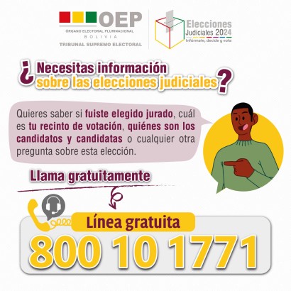 El TSE habilita la línea gratuita 800-101771 para atender las consultas de la ciudadanía sobre las Elecciones Judiciales 2024